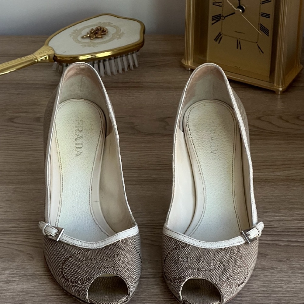 Prada Women's Beige Peep-Toe Heels
